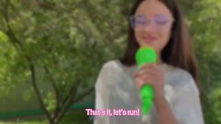 A forest fuck with a cute teen who swallows cum