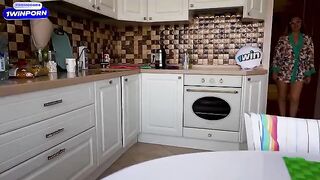 A man fucked his friend's sexy stepmom in the kitchen, a taboo act