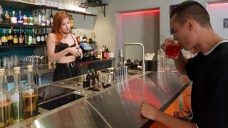 A hot bartender’s lingerie drove the customer wild with desire