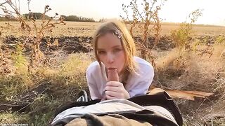 A blowjob in the park from a beautiful Russian blonde at sunset