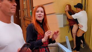 A busty girl was fucking with a YouTuber in the vestibule and then she went to his house