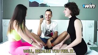 The girls play a sexy game with sensual lesbian kisses