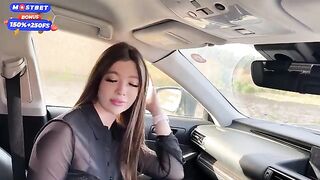 A risky public encounter in the car with a stunning British beauty ended in an intense climax