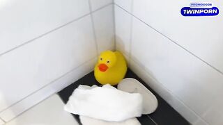 Step mom catches her stepson jerking off in the bathtub, foot fetish revealed