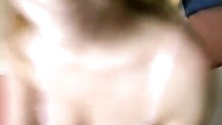 A man shot a blowjob video with a girl wearing glasses at home