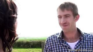 A juicy chick is fucking with a guy on a haystack