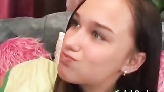The girl has sex with her adult boyfriend on the couch