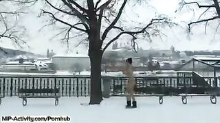 Student became a shameless slut and began to show herself on the street