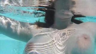 Fucked in the pool with a dildo and almost caughed