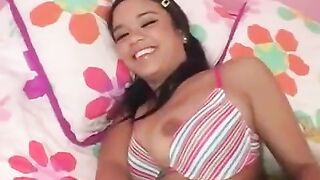 Young brunette gets her pussy smashed by a huge cock