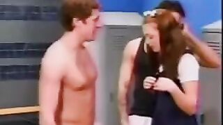 A cute schoolgirl got into a scrape in the boys' locker room