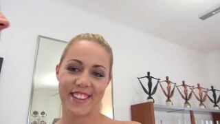 The whore received a new dress for her blowjob skills