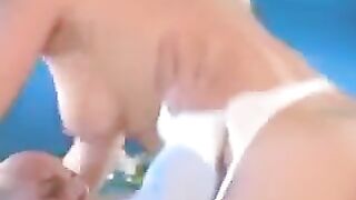 A blowjob with a beautiful blonde in white stockings