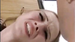 A girl is having fun with a hand and a member at the same time