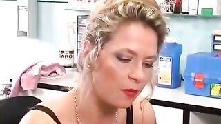 A girl with a big clitoris plays with a sex toy