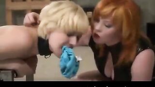 Lesbian beauties are tied up and play with each other’s bodies
