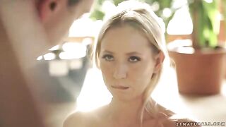 A cute blonde Kiara Lord gently satisfies her husband on horseback