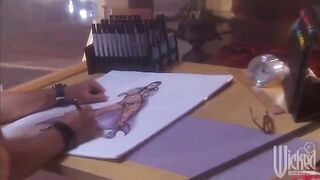 A girl in glasses squeezes her big gorgeous tits