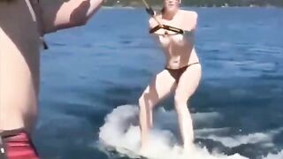 Topless girl water skiing is an awesome thing
