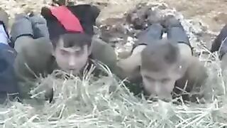 A young guy has sex with a girl in the barn