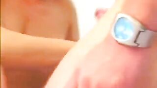 Blonde Russian makes a blowjob and receives a cumshot, similar to Alex’s steamy encounters