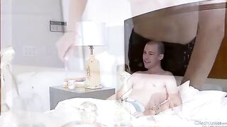 Amber Rain fucked by her husband and his friend in bed