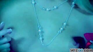 Blonde caresses her pussy with a dildo and brings herself to orgasm