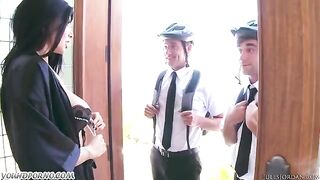 Two Jehovah’s Witnesses fucks with a beautiful woman