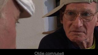 Two old people fucked by young girlfriends in an intense session