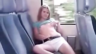On the bus in the back seat, lifting the skirt began to iron the pussy through her underwear