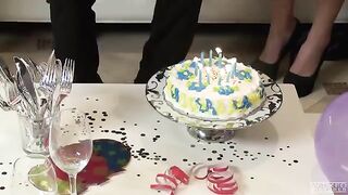 The husband was awarded a diploma for his work, and he fucked his wife in the bathroom