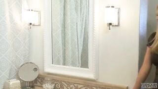 The husband was awarded a diploma for his work, and he fucked his wife in the bathroom