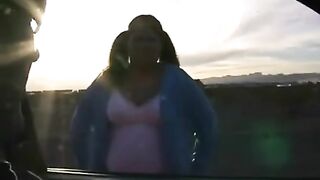 A fat woman opens her pussy for a man and does all the work
