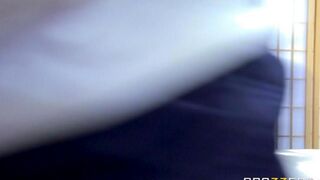 A blonde with a great ass gets on the guy’s dick after training