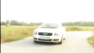 A girl with a shaved pussy is given on the bonnet