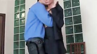 The young guy is having fun with his Russian boss in stockings