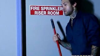 Abigail Mac has sex with a cleaner in the back room