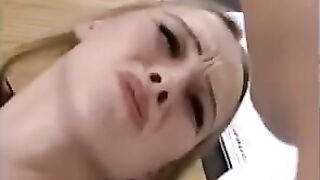 A bunch of sexy guys pleased a fragile and cute blonde by fucking her
