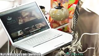 An Asian girl gets fucked after an oily massage, a very hot scene!