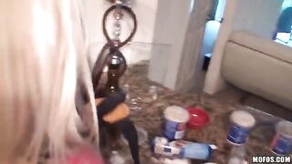 A young couple have fun at home and get passionate
