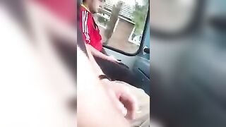 A guy jerked off his cock on the bus, and a girl helped him to do it
