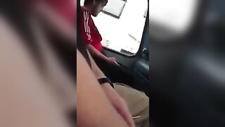 A guy jerked off his cock on the bus, and a girl helped him to do it