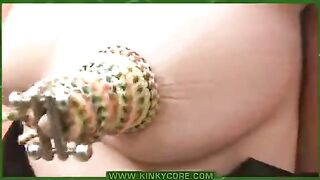 The guy pierced her labia with needles and fucked her