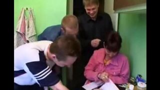 A Russian mother gets fucked by four men in a wild foursome