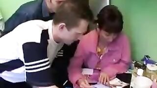 A Russian mother gets fucked by four men in a wild foursome
