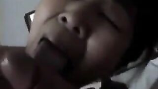 The Chinese girl practices blowjob with her man