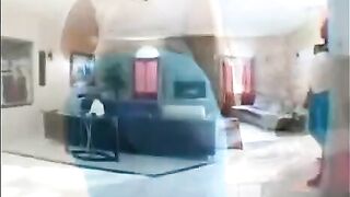 Black BBW is having fun with a young man on the couch