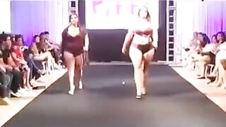 Fatty bitches running on the boardwalk in front of cameras