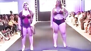 Fatty bitches running on the boardwalk in front of cameras