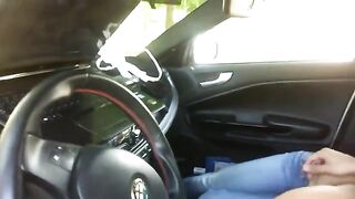 Blonde teen makes her first blowjob in the car